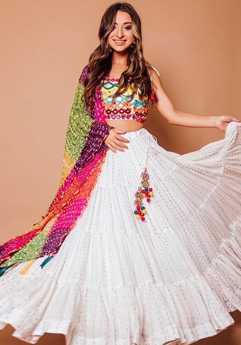 White Sequin Embroidered Faux Georgette Lehenga Set