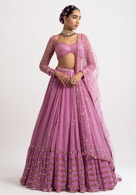 Pink Sequin Embroidered Faux Georgette Lehenga Set