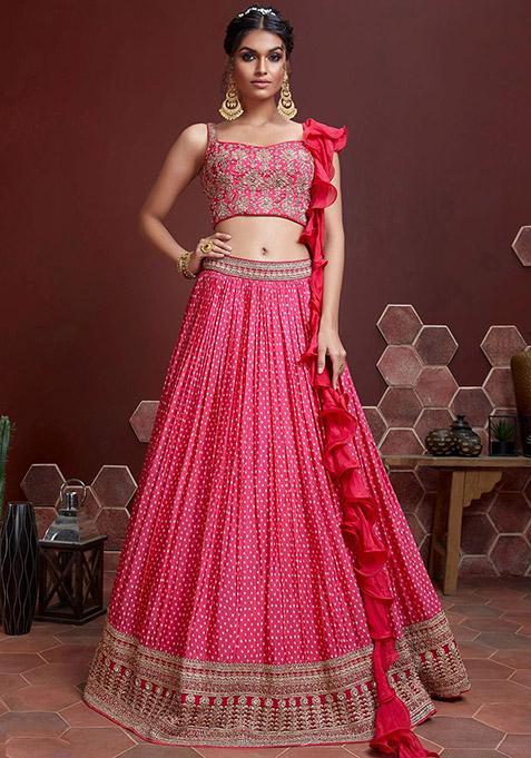 Pink Digital Print Chinon Silk Lehenga Set