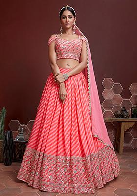 Peach Embroidered Organza Lehenga Set