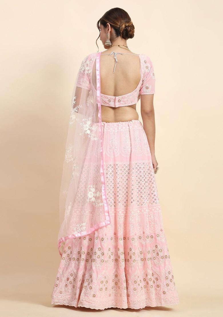 Baby Pink Sequin Embroidered Faux Georgette Lehenga Set