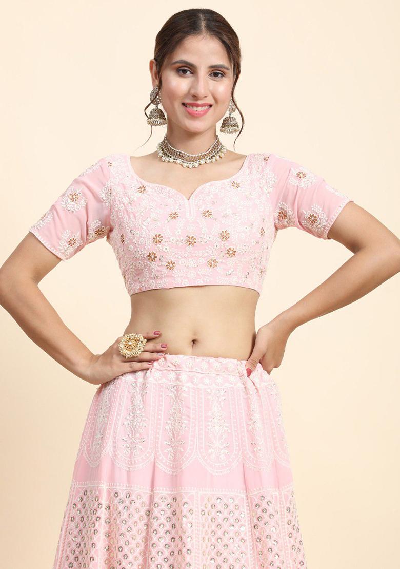 Baby Pink Sequin Embroidered Faux Georgette Lehenga Set