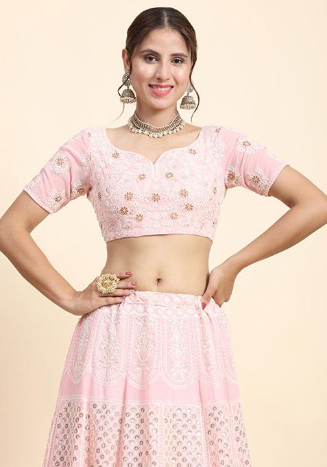 Baby Pink Sequin Embroidered Faux Georgette Lehenga Set