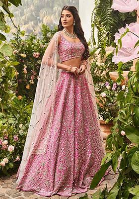 Pink Sequin Embroidered Silk Lehenga Set