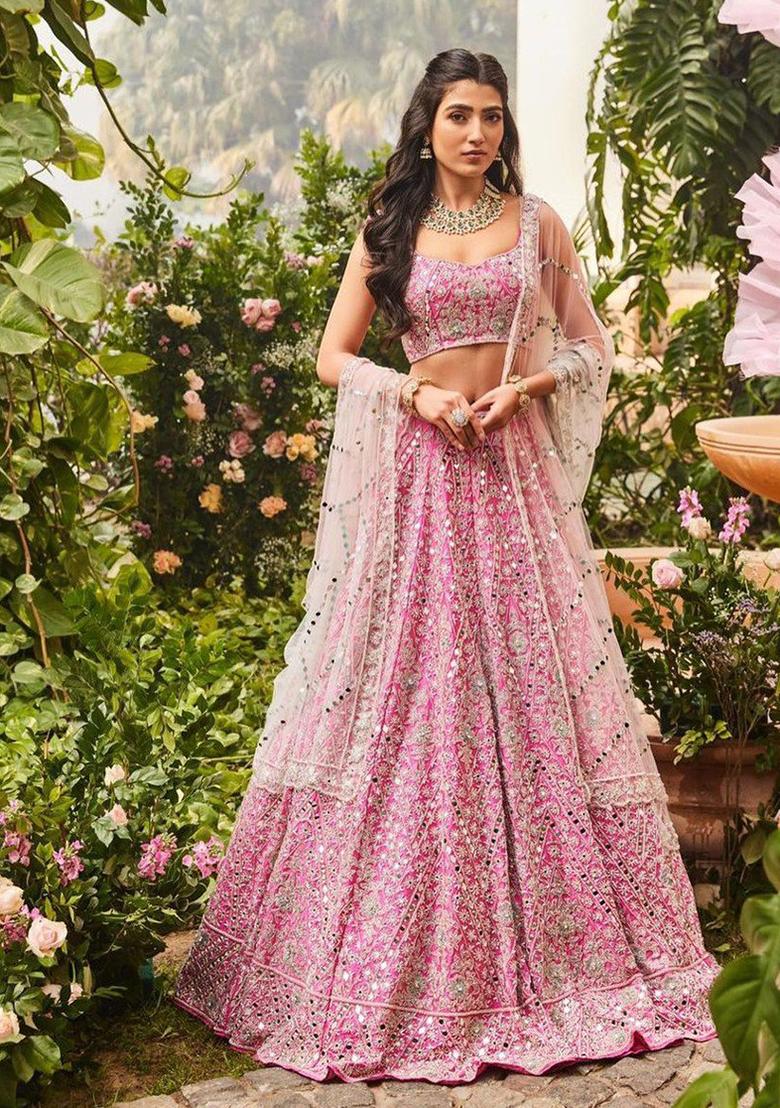 Pink Sequin Embroidered Silk Lehenga Set