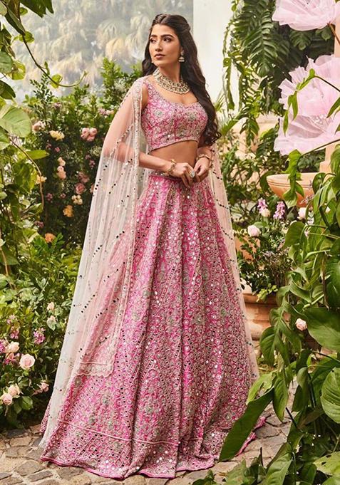 Pink Sequin Embroidered Silk Lehenga Set