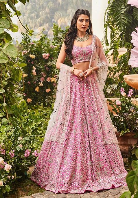 Pink Sequin Embroidered Silk Lehenga Set