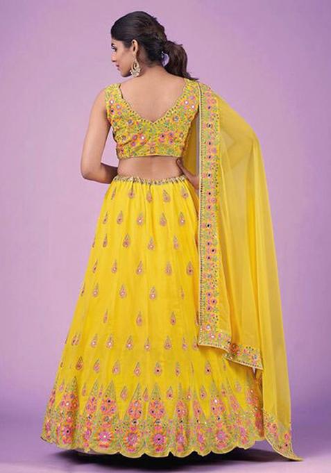 Yellow Sequin Embroidered Faux Georgette Lehenga Set