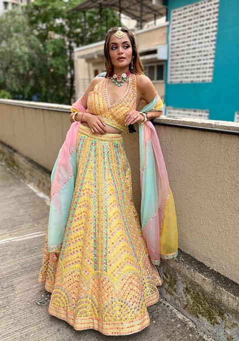 Yellow Sequin Embroidered Dola Silk Lehenga Set