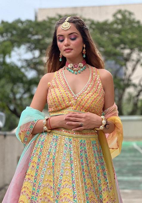 Yellow Sequin Embroidered Dola Silk Lehenga Set