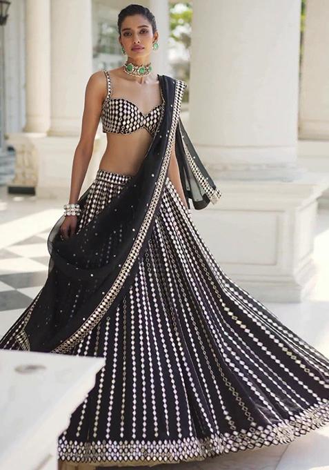 Black Embroidered Organza Silk Lehenga Set