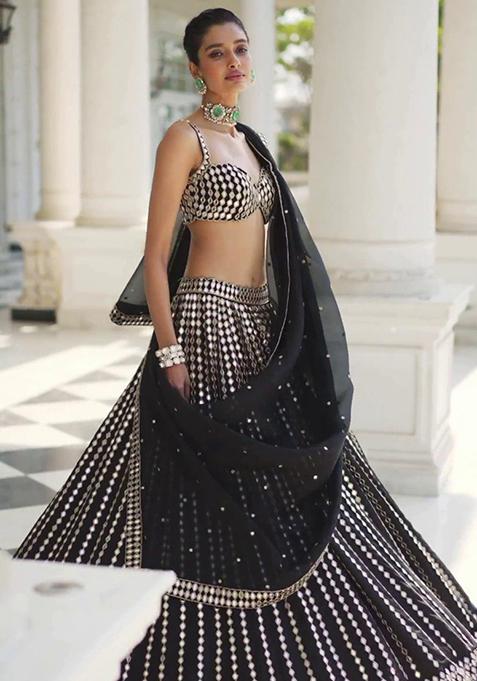 Black Embroidered Organza Silk Lehenga Set