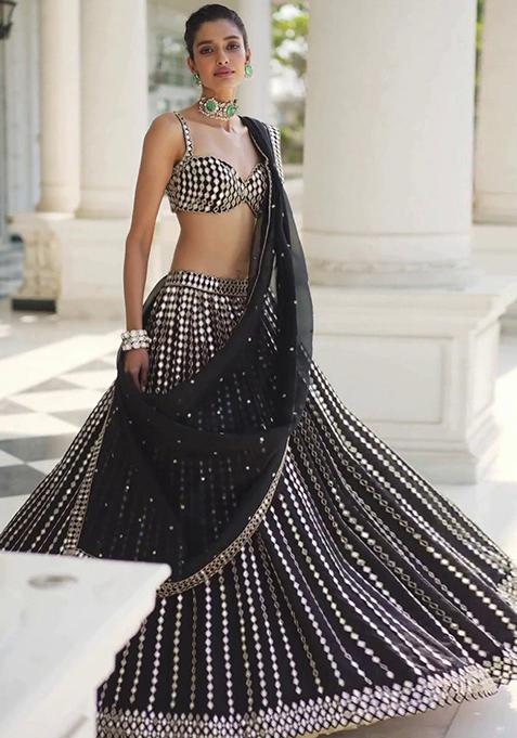 Black Embroidered Organza Silk Lehenga Set