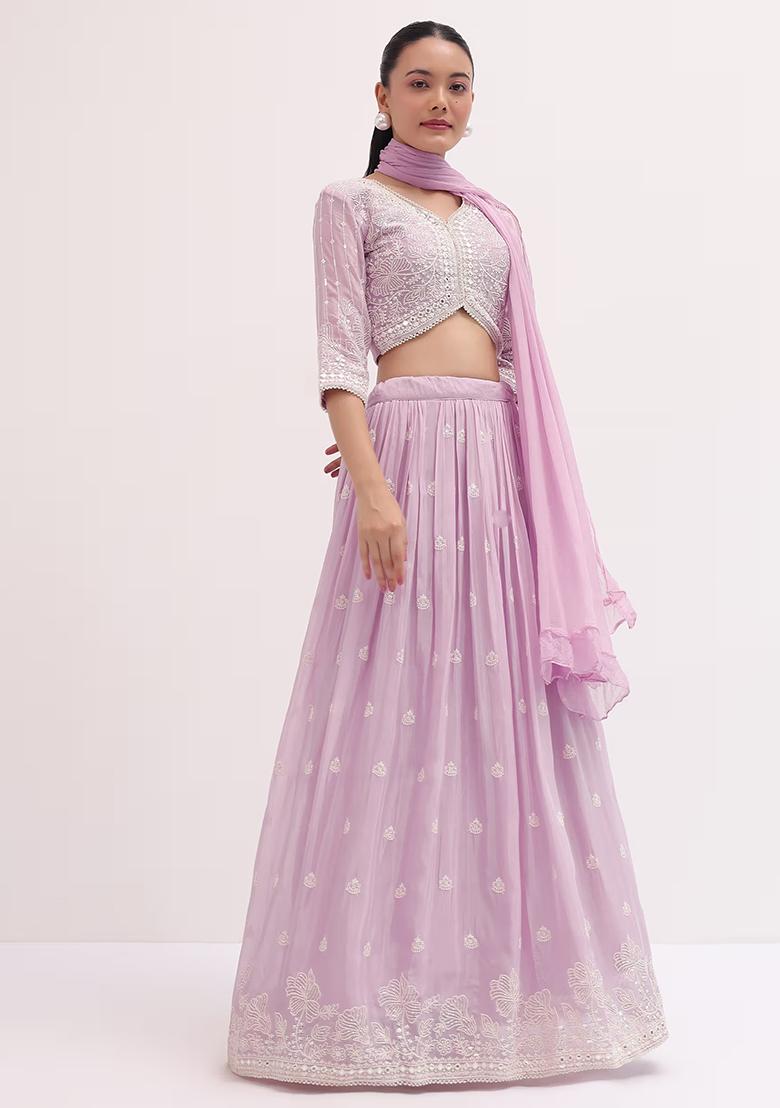 Lavender Sequin Embroidered Faux Georgette Lehenga Set