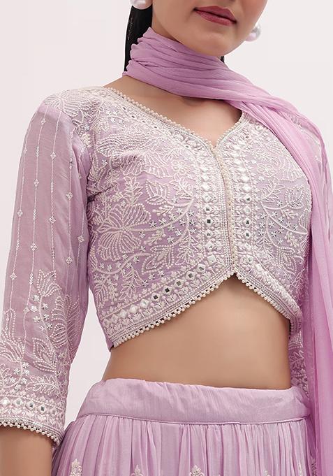 Lavender Sequin Embroidered Faux Georgette Lehenga Set