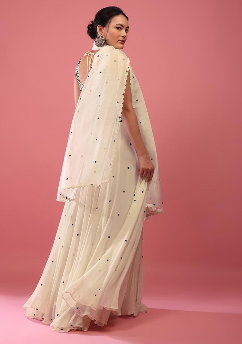 Off White Sequin Embroidered Faux Georgette Lehenga Set