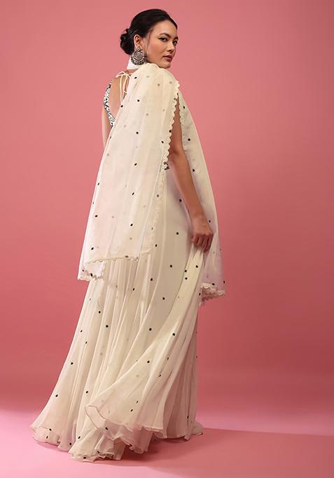 Off White Sequin Embroidered Faux Georgette Lehenga Set