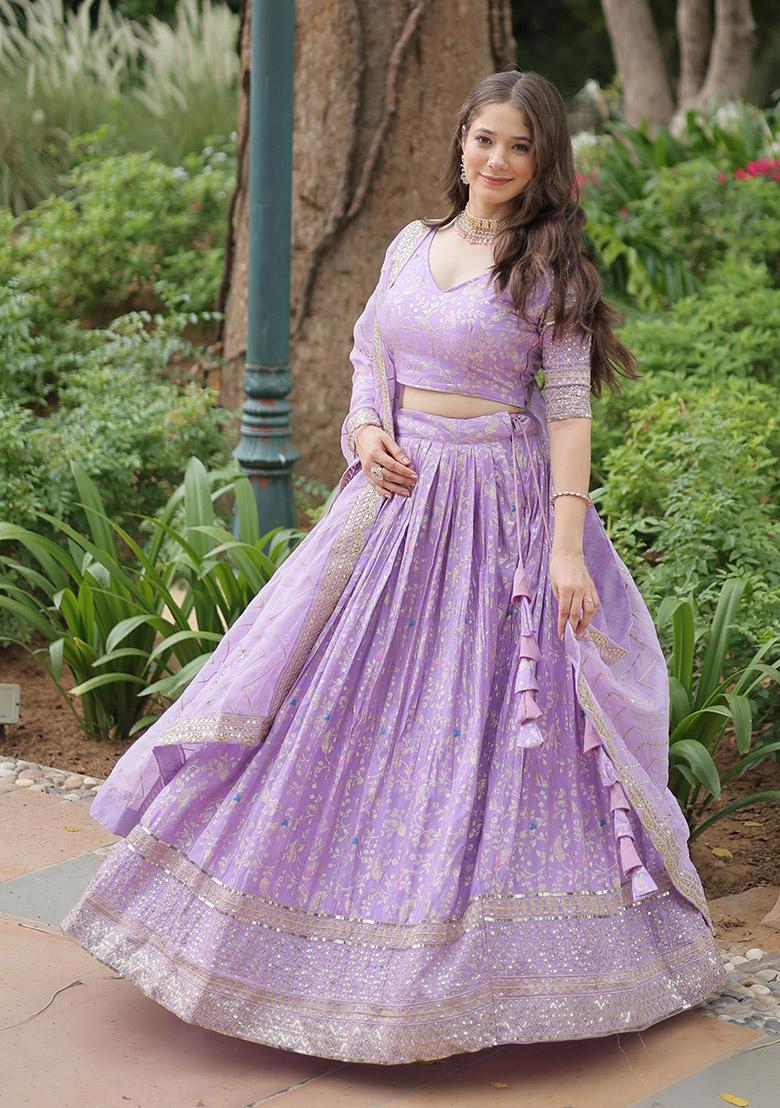 Lavender Sequin Embroidered Viscose Jacquard Lehenga Set