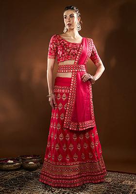 Pink Thread Embroidered Silk Blend Lehenga Set