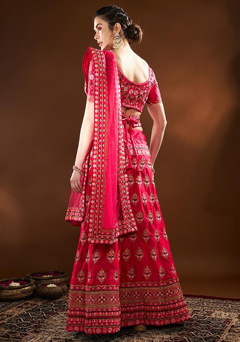 Pink Thread Embroidered Silk Blend Lehenga Set