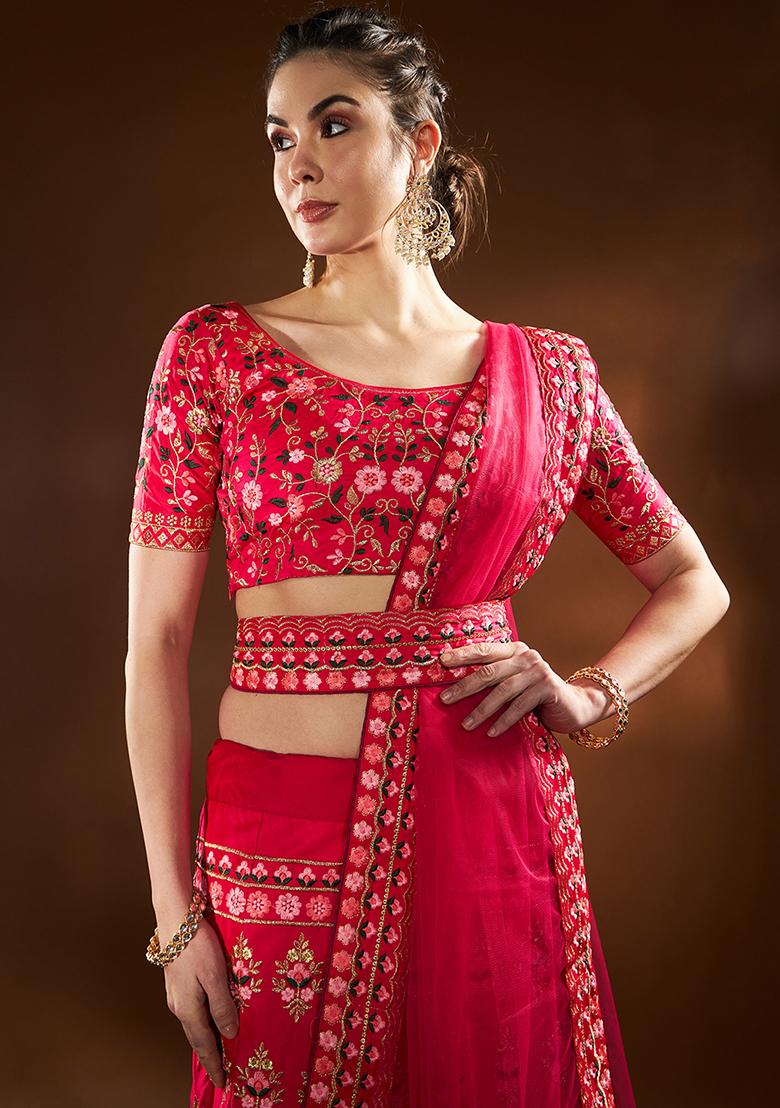 Pink Thread Embroidered Silk Blend Lehenga Set