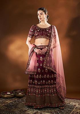 Blue Thread Embroidered Silk Blend Lehenga Set