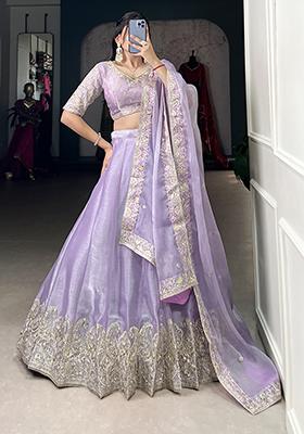 Lavender Sequin Embroidered Burberry Silk Lehenga Set