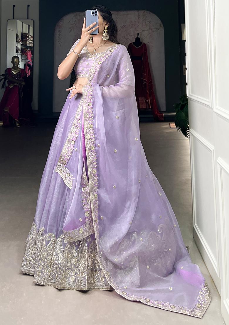 Lavender Sequin Embroidered Burberry Silk Lehenga Set