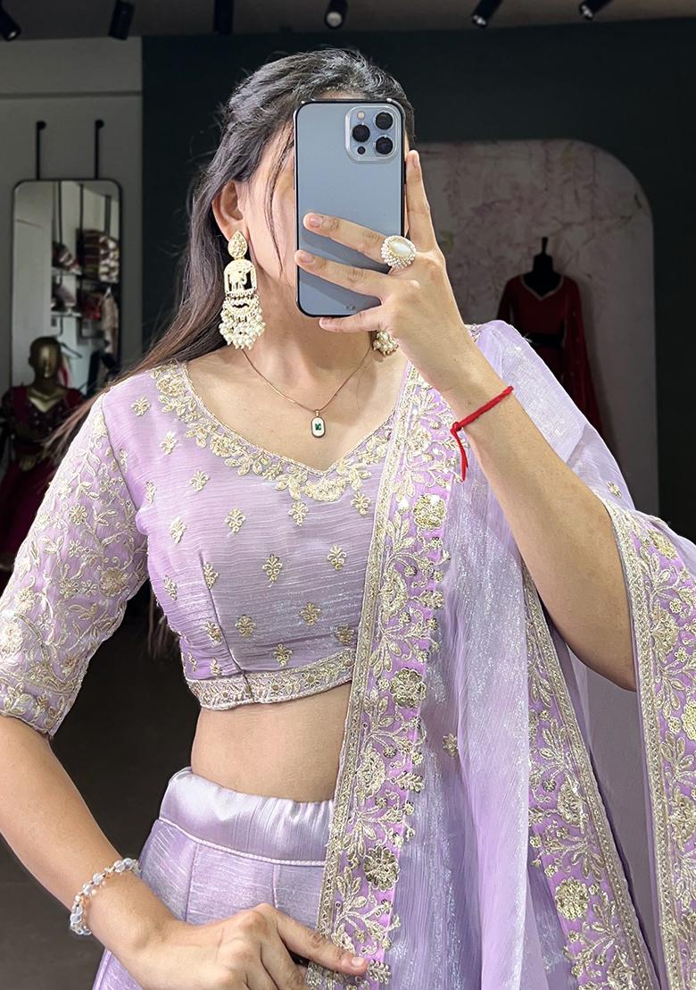 Lavender Sequin Embroidered Burberry Silk Lehenga Set