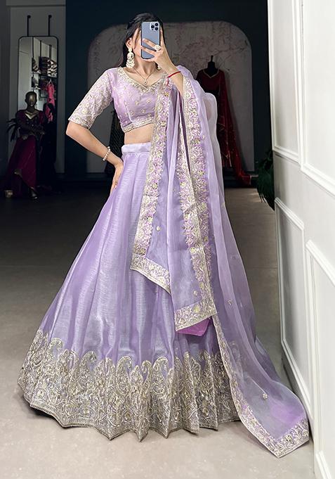 Lavender Sequin Embroidered Burberry Silk Lehenga Set