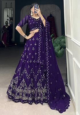 Purple Sequin Thread Embroidered Georgette Lehenga Set