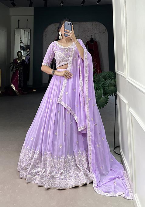 Lavender Sequin Thread Embroidered Georgette Lehenga Set