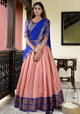 Peach Zari Woven Georgette Lehenga Set