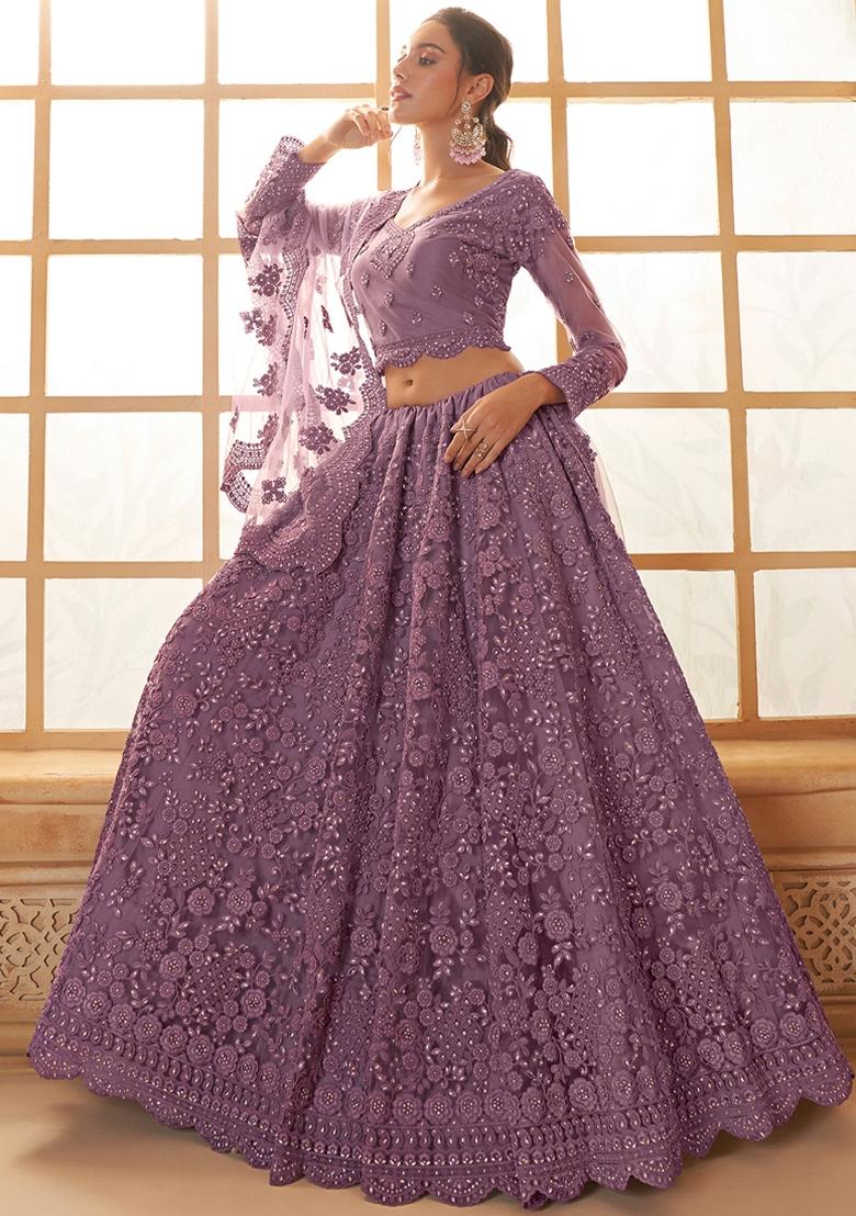 Light Purple Embroidered Net Lehenga Set