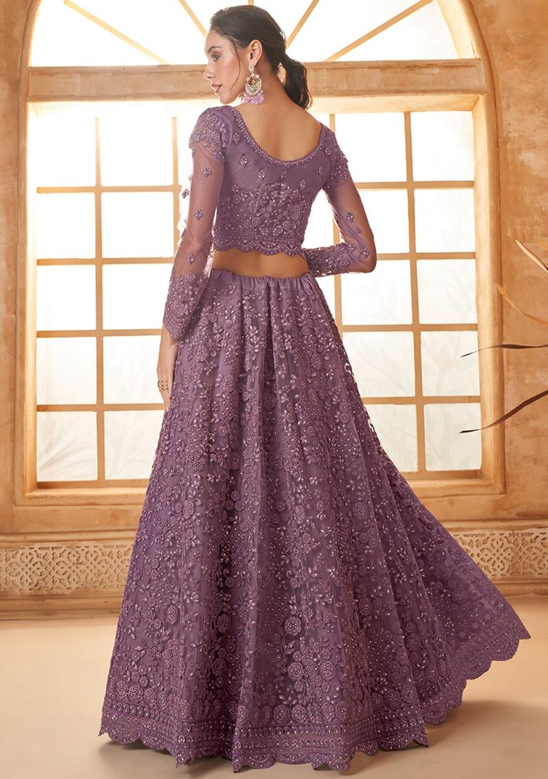 Light Purple Embroidered Net Lehenga Set
