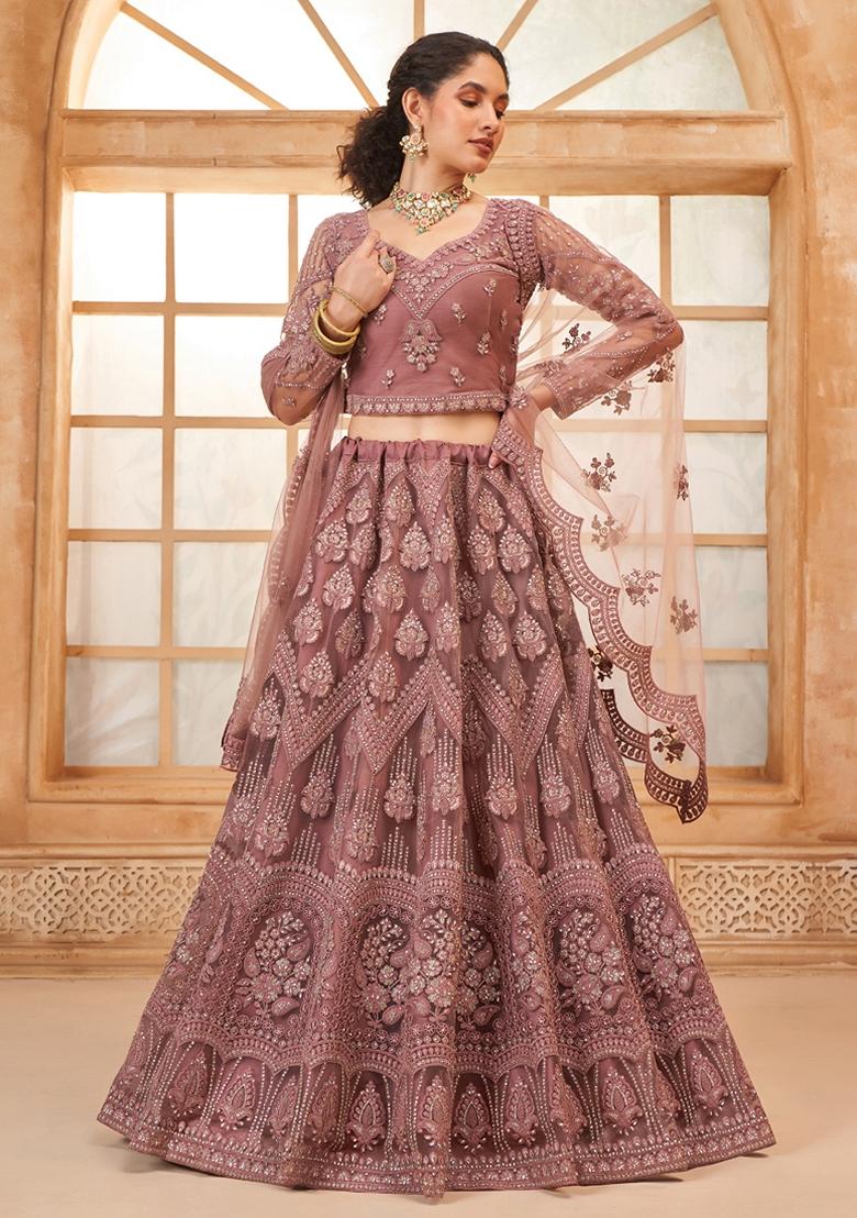 Onion Pink Embroidered Net Lehenga Set