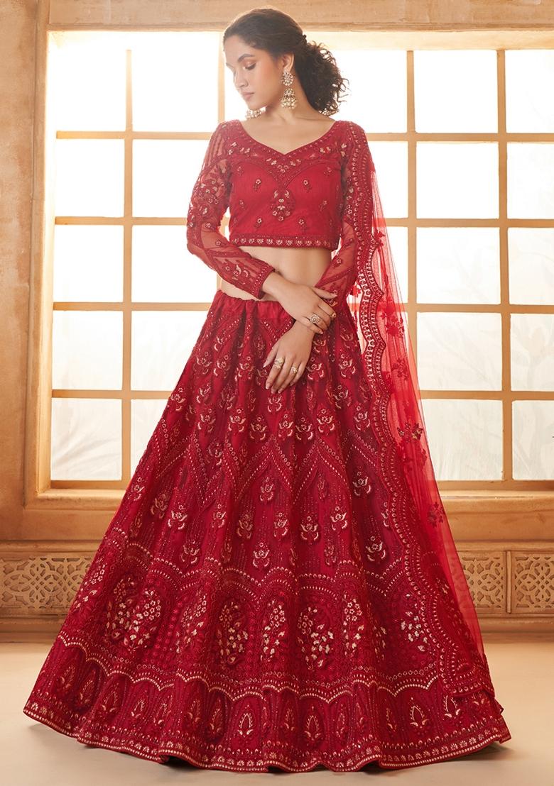 Buy Women Red Embroidered Net Lehenga Set XLH05561 Wedding