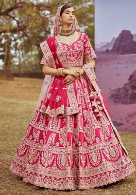 Pink Embroidered Silk Lehenga Set