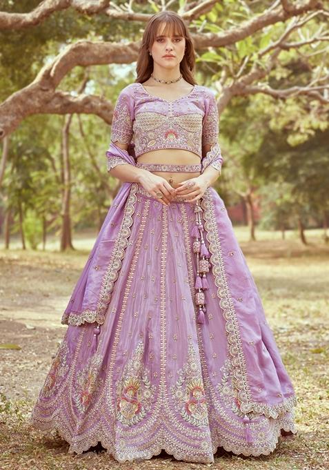 Lavender Embroidered Tissue Lehenga Set