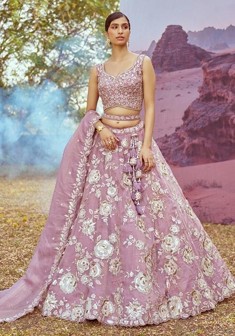 Lavender Embroidered Organza Lehenga Set