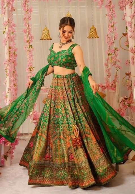 Green Digital Print Organza Kurta Set