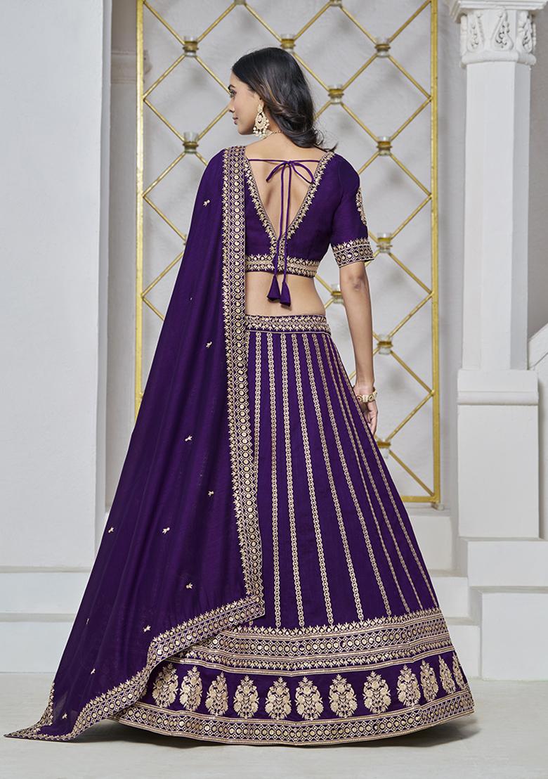 Purple Embroidered Art Silk Lehenga Set