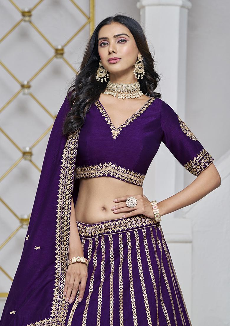 Purple Embroidered Art Silk Lehenga Set