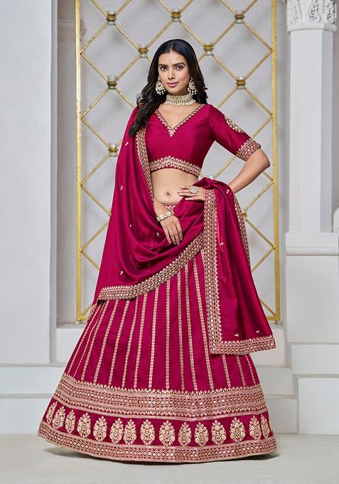 Rani Pink Embroidered Art Silk Lehenga Set