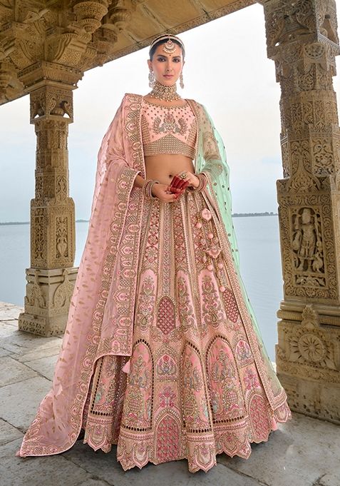 Light Pink Embroidered Silk Lehenga Set