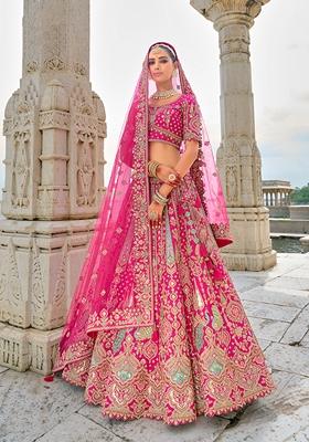 Rani Pink Embroidered Silk Lehenga Set