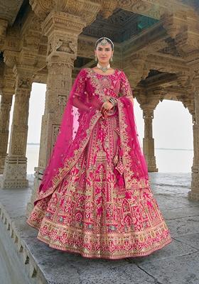 Rani Pink Embroidered Silk Lehenga Set
