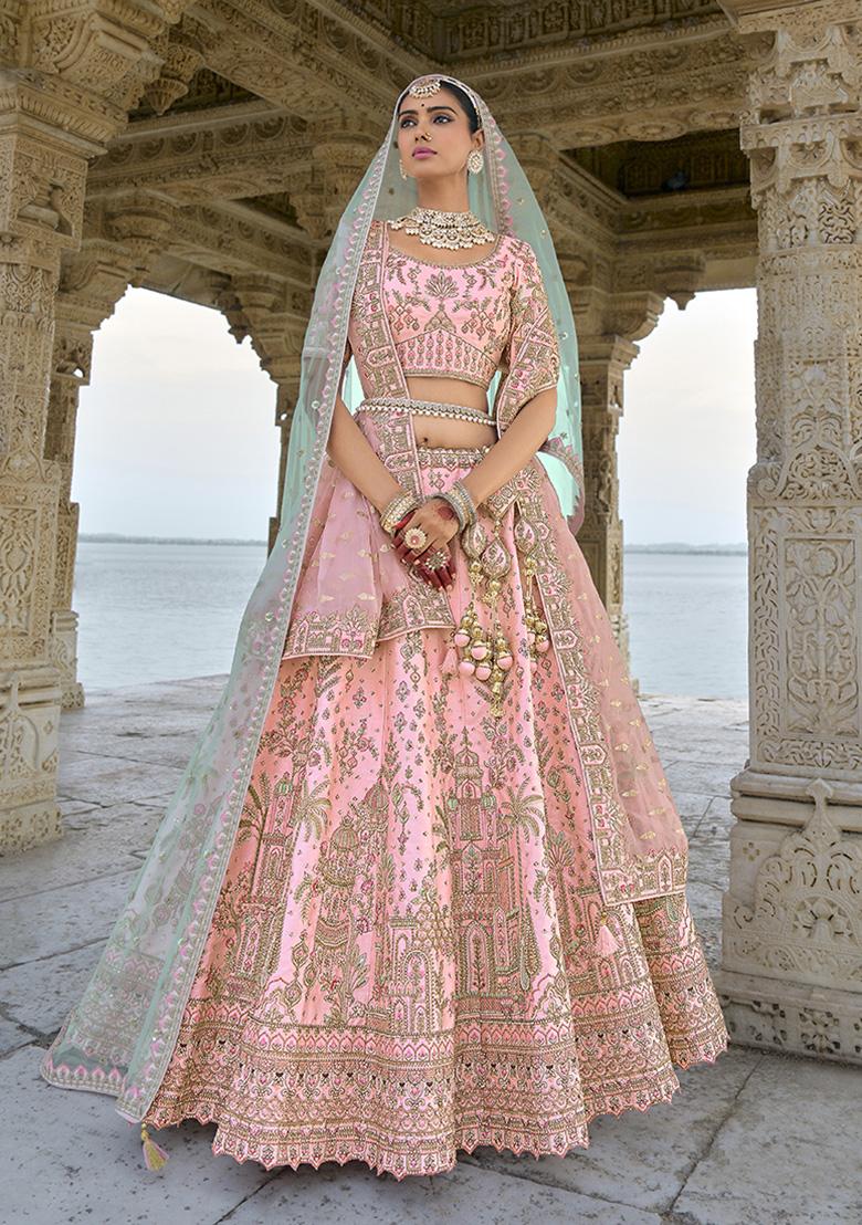 Light Pink Embroidered Silk Lehenga Set