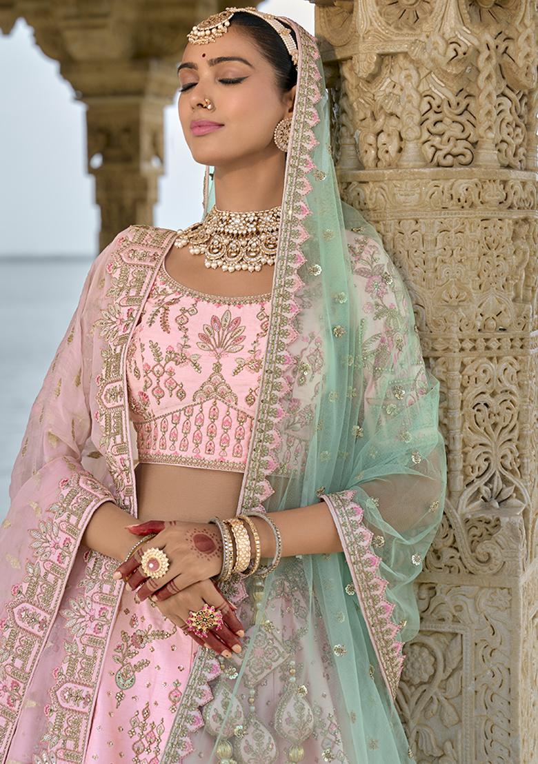 Light Pink Embroidered Silk Lehenga Set