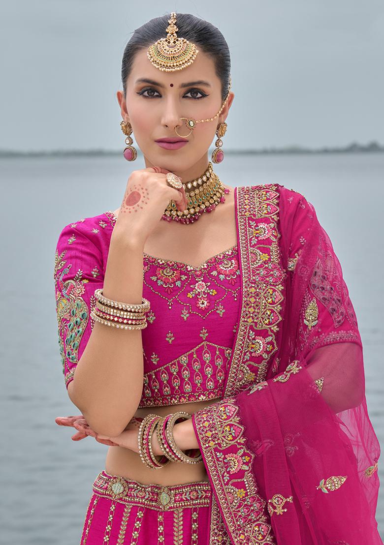 Rani Pink Embroidered Silk Lehenga Set